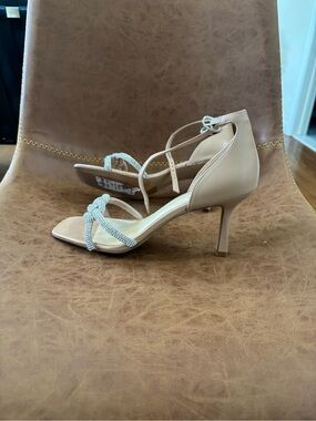 Nordstrom Beige Crystal-Strap Stiletto Sandals